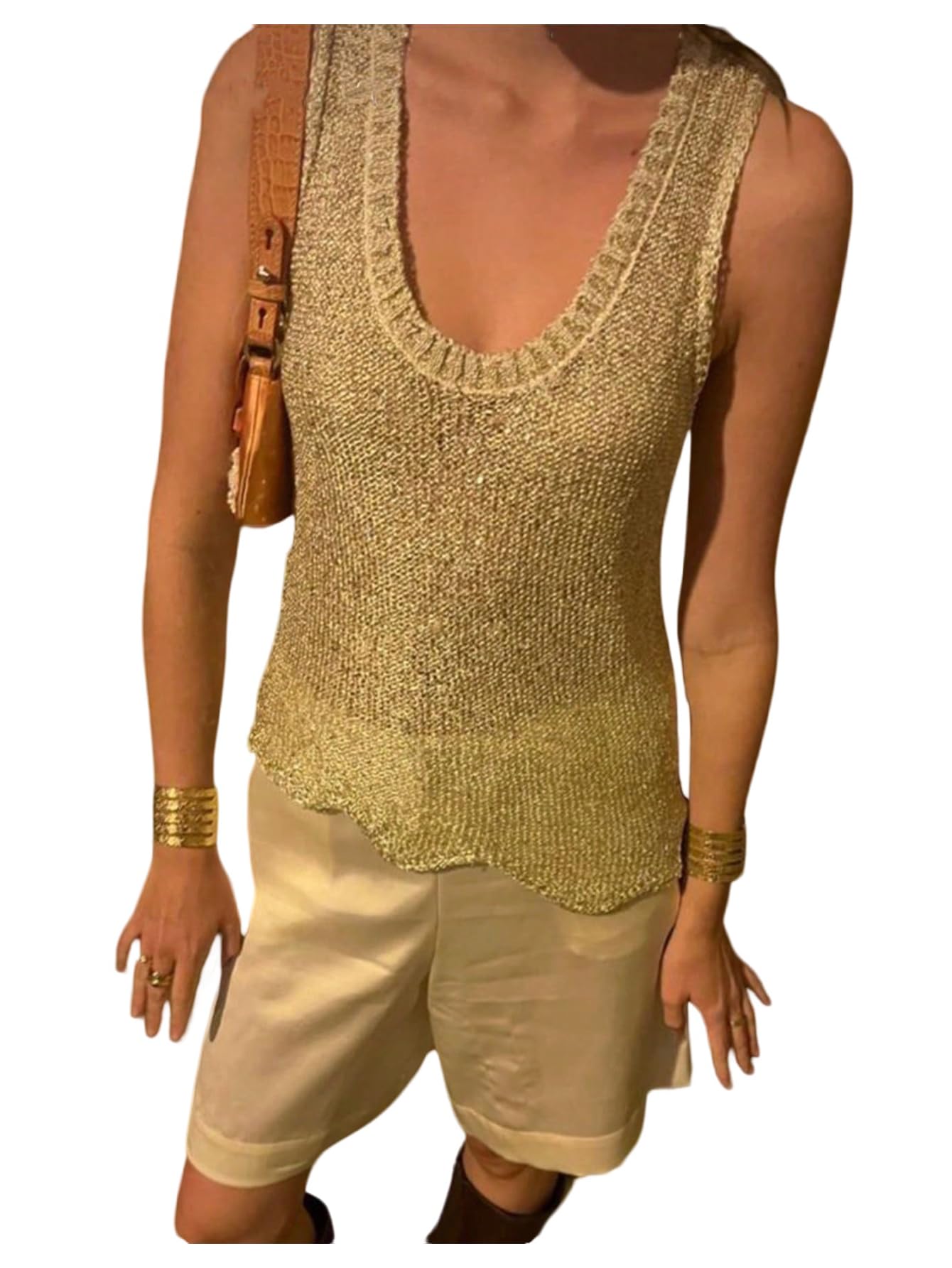 Floerns Womens Going Out Sleeveless Knitted Sweater Vest Sparkly Sequin Tank Tops