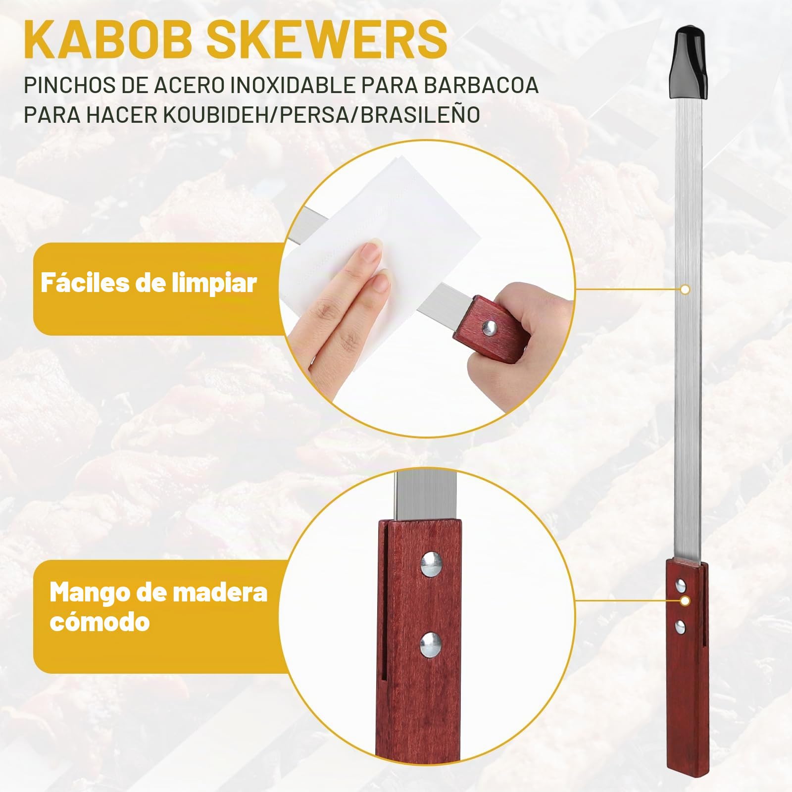 LALAGO 10brocheta planas de acero inoxidable, 59,4 cm, Adana y para barbacoa, extralargas, pinchos para carne, accesorios