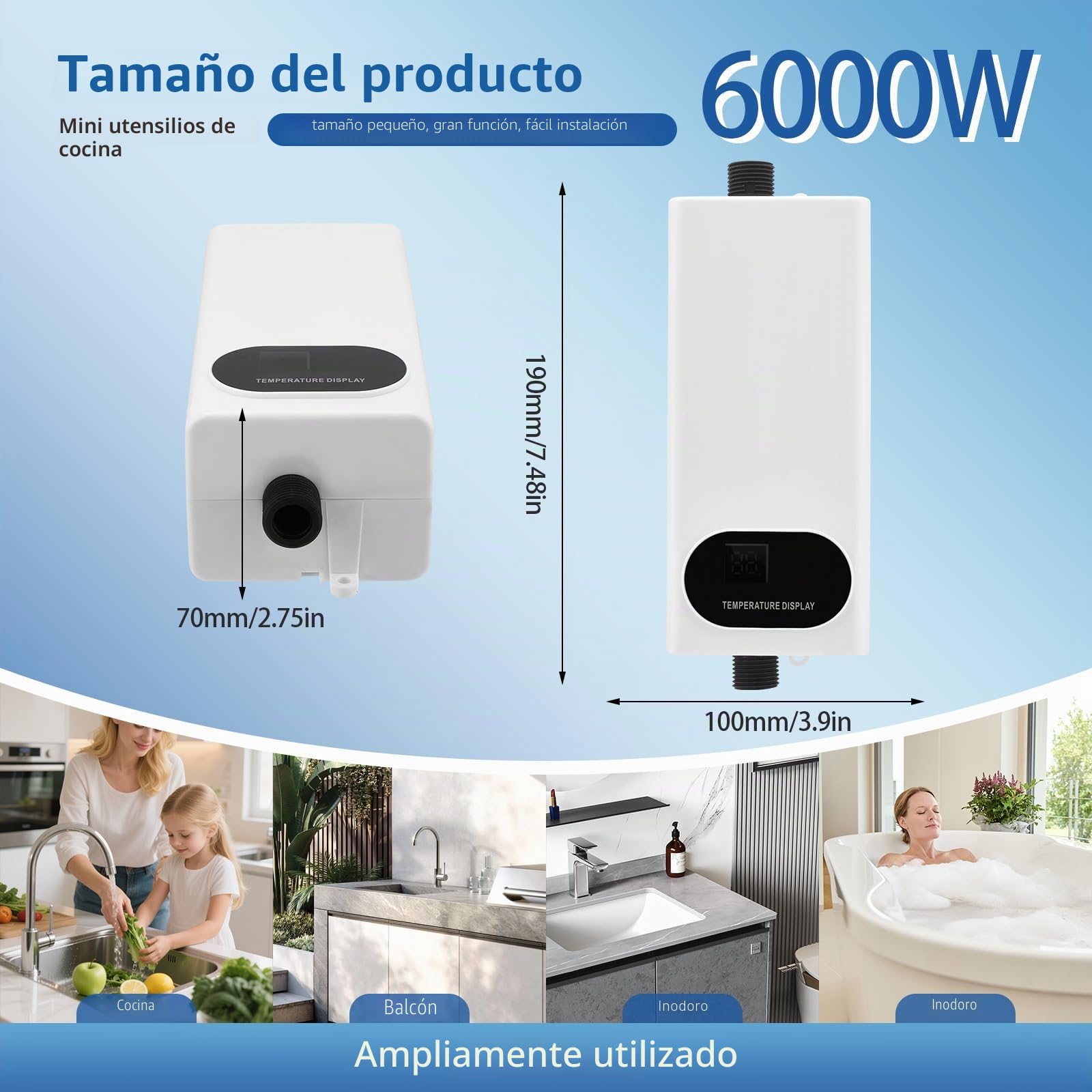 Calentador de agua instantáneo de 5500 W sin almacenamiento con kit de ducha, calentador de agua instantáneo de 220 V con pantalla digital LCD y botones táctiles, apto para ducha, baño, cocina, lavabo