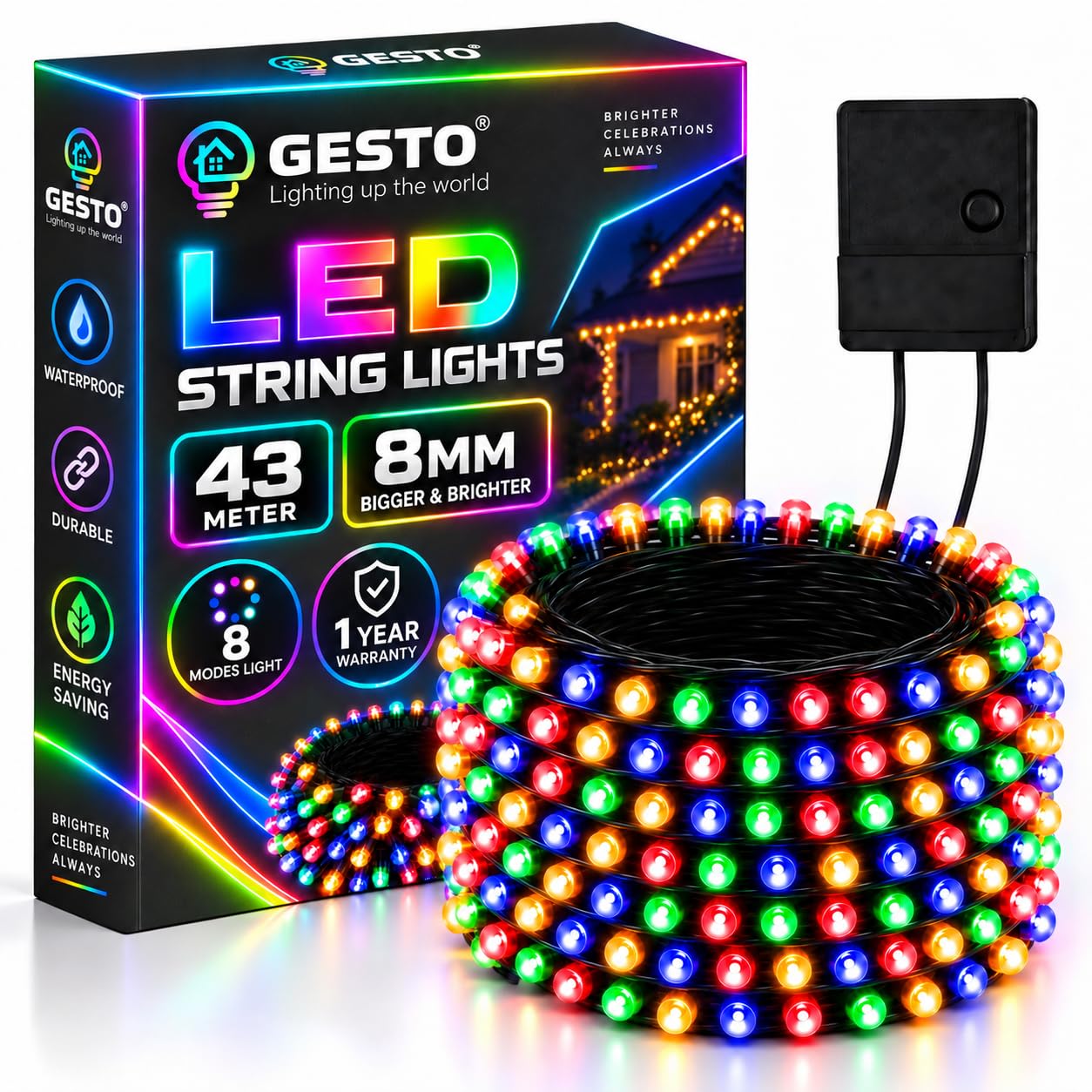 Gesto 55m LED String Lights - Multicolor & 8 Modes -14