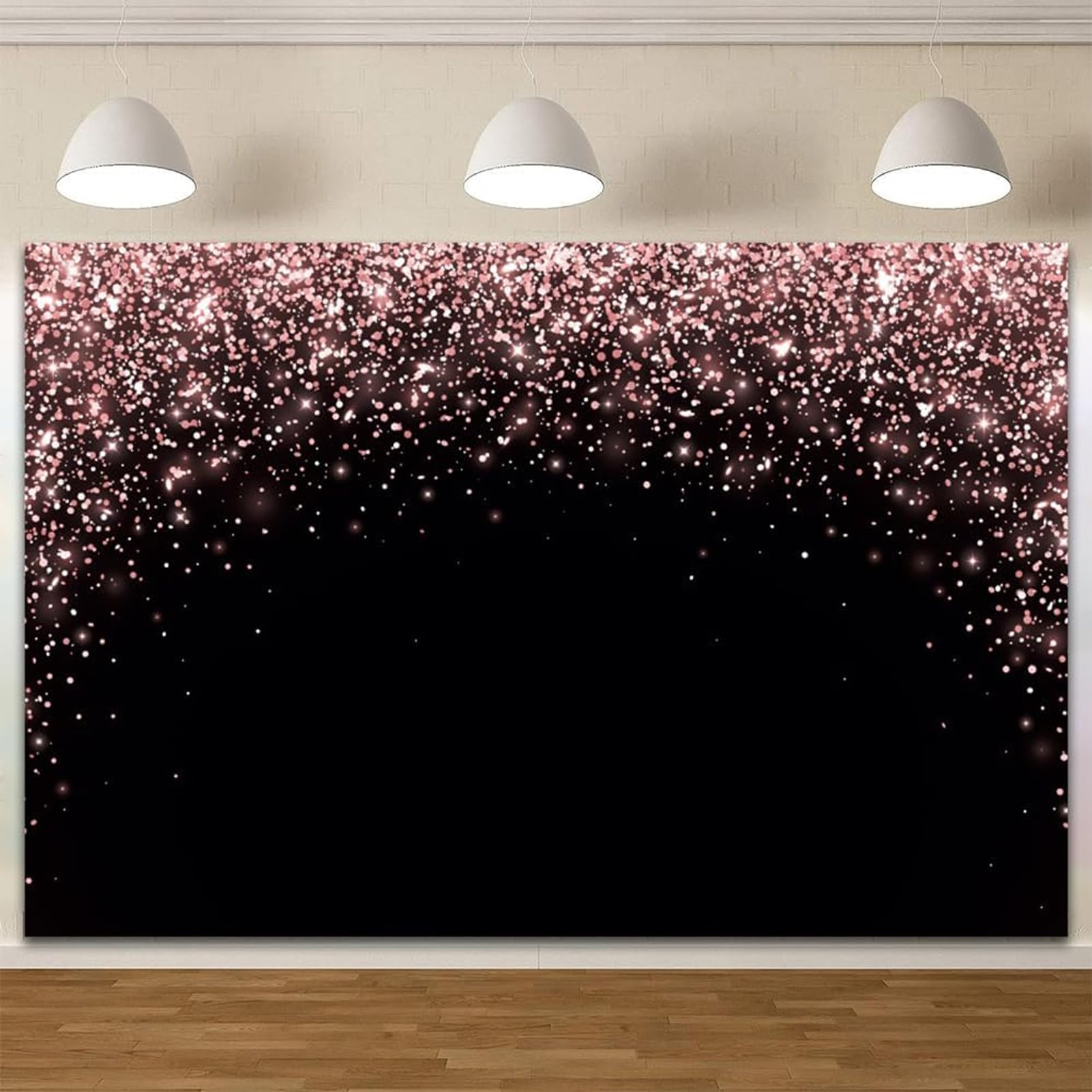 ZJRBJB Rose Gold and Black Backdrop 7x5ft Pink Glitter Bokeh Backdrop for Graduation Photography Sweet Women Girls Lady 16th 18th 40th Shining