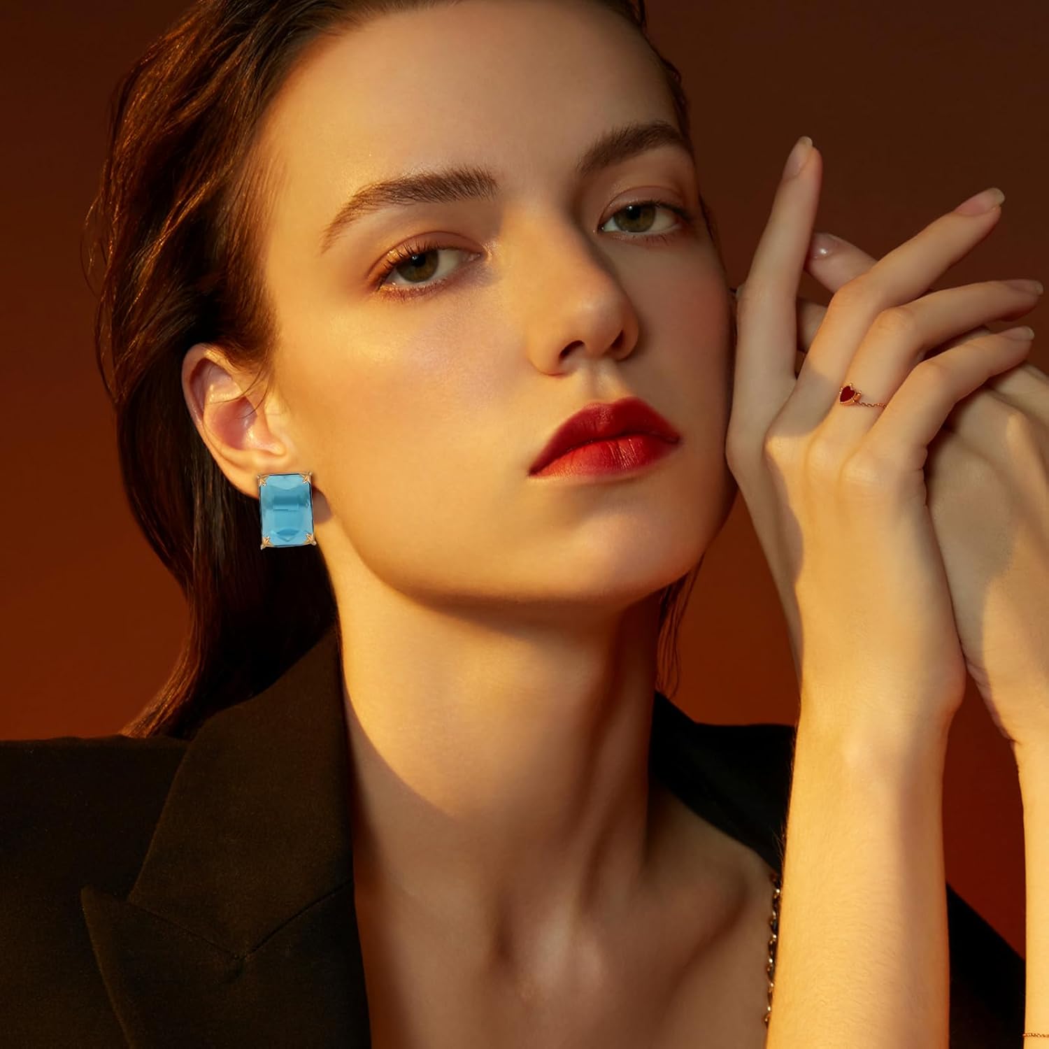 Colorful Rectangle Oval Glass Crystal Stud Earrings Hypoallergenic Gemstone Square Transparent Glass Earrings for Women Wife Mom - Image 2