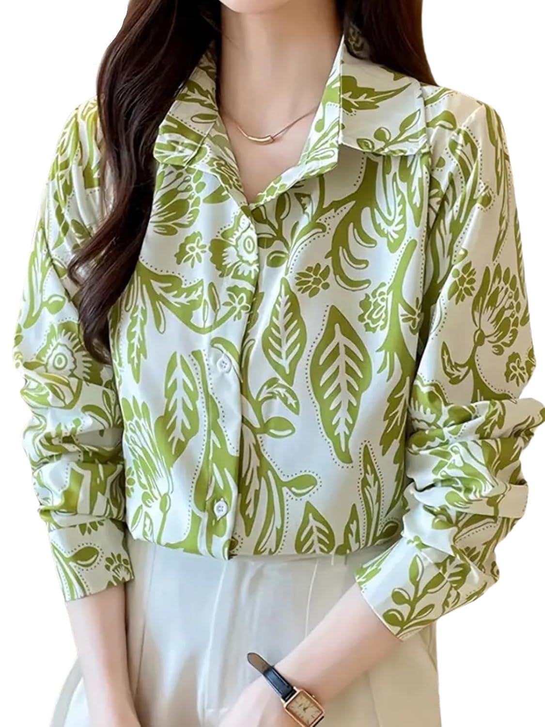 Leriya Fashion Women’s Crepe Regular Fit Top Korean Style Long Sleeve Oversized Button Down | Workwear Top for Office & Casual Wear (Available in Plus Size and Combo Pack of 2)