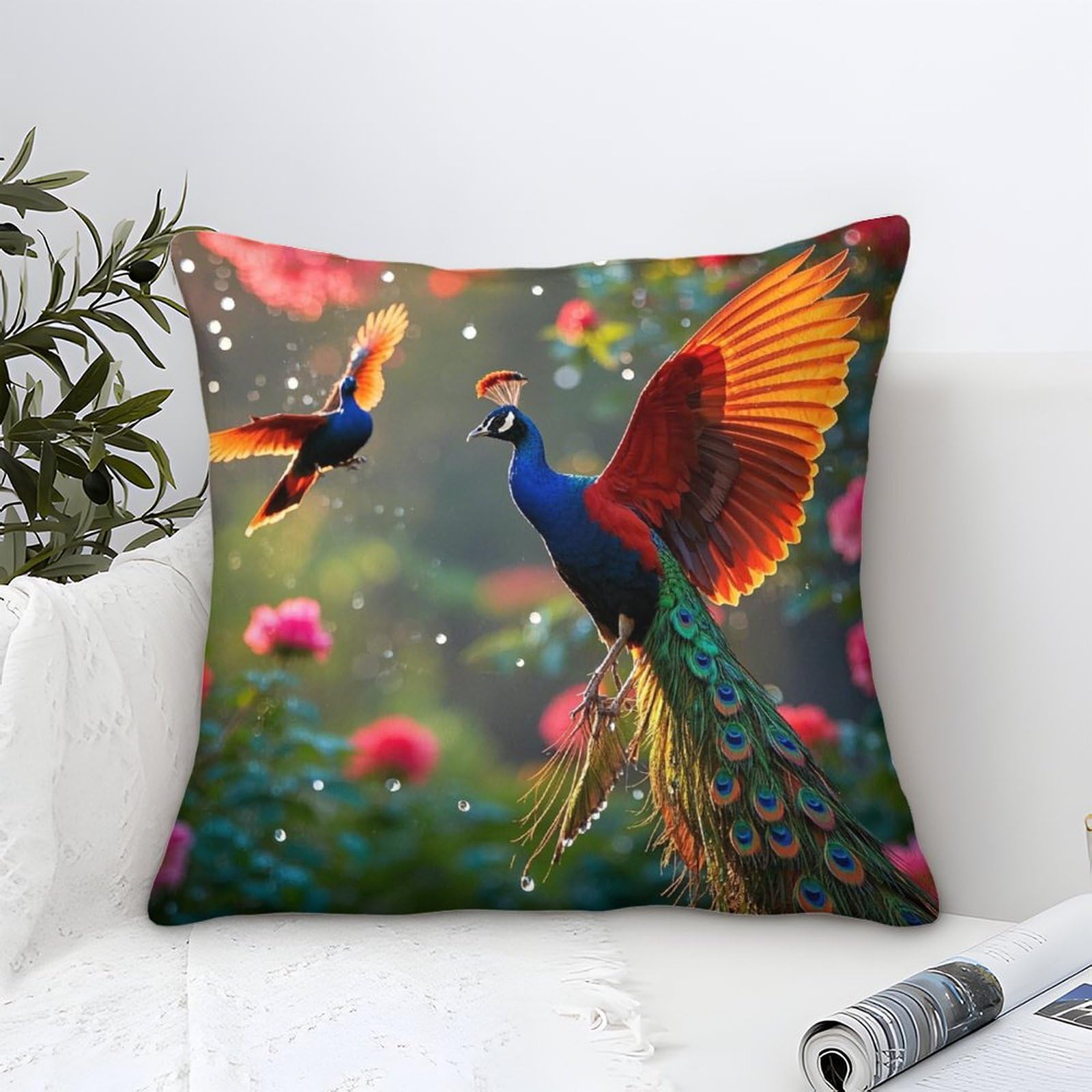 DLONIRPEX Peacock 3D Printed Pillow Covers Pillow Case Cushion Garden Cushion Super Soft Pack of 1 for Sofa Couch Bed 50x50cm