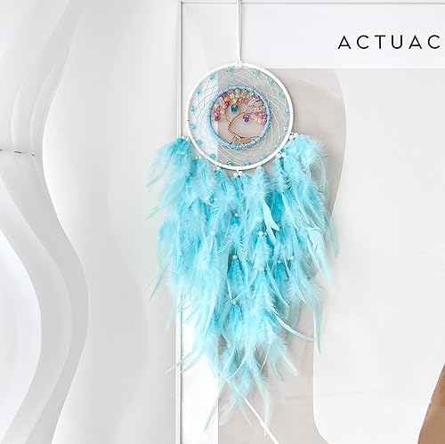 Miniatura 3 de Atrapasueños, Atrapasueños Azul Claro Árbol de la Vida Decoración de Pared, con Cuentas Coloridas Similares a Dulces, Perfecto Atrapasueños Hecho a