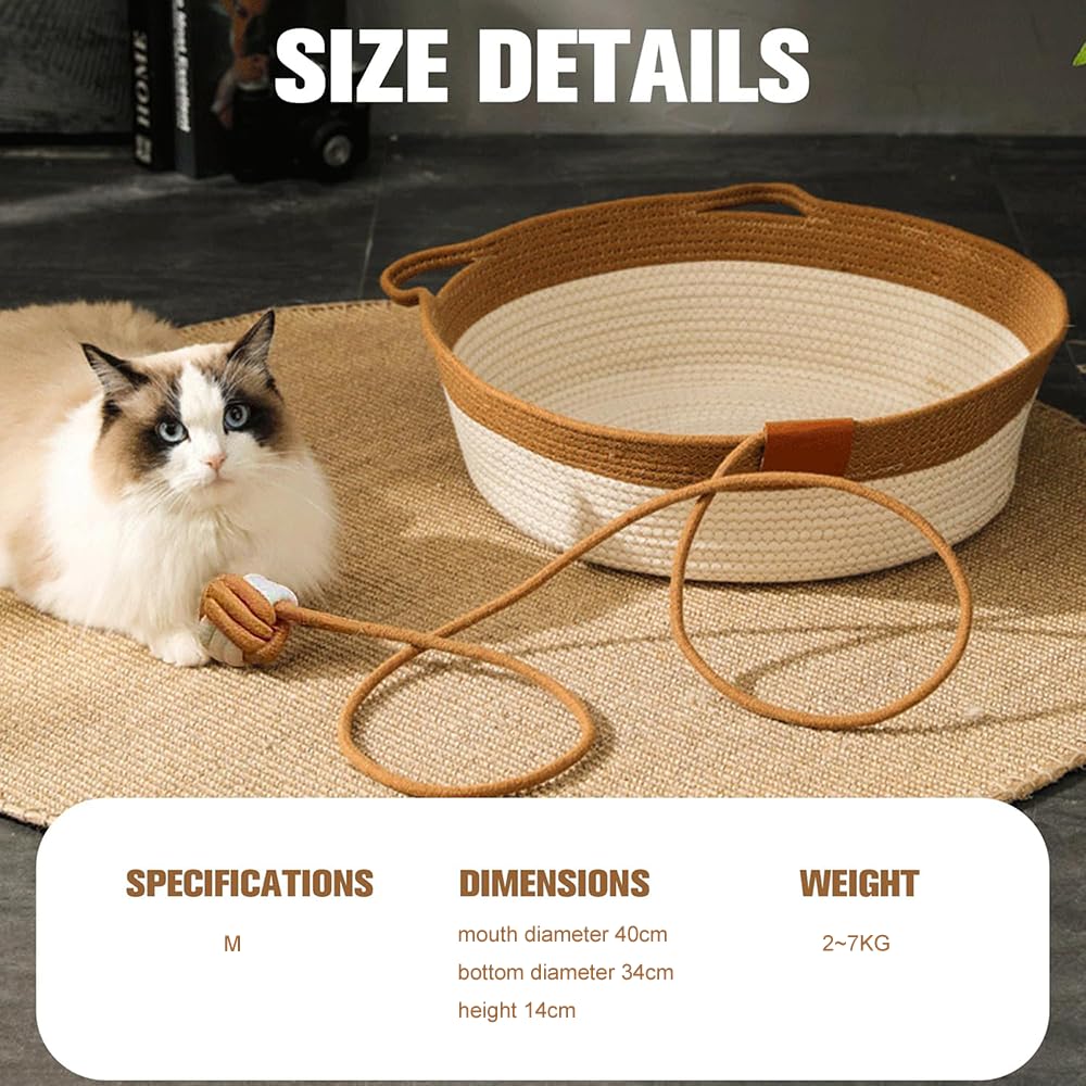 WUMEIJIAJU Cotton Rope Cat Bed Basket, Woven Cat Bed with Scratching Ball Toy - Image 2