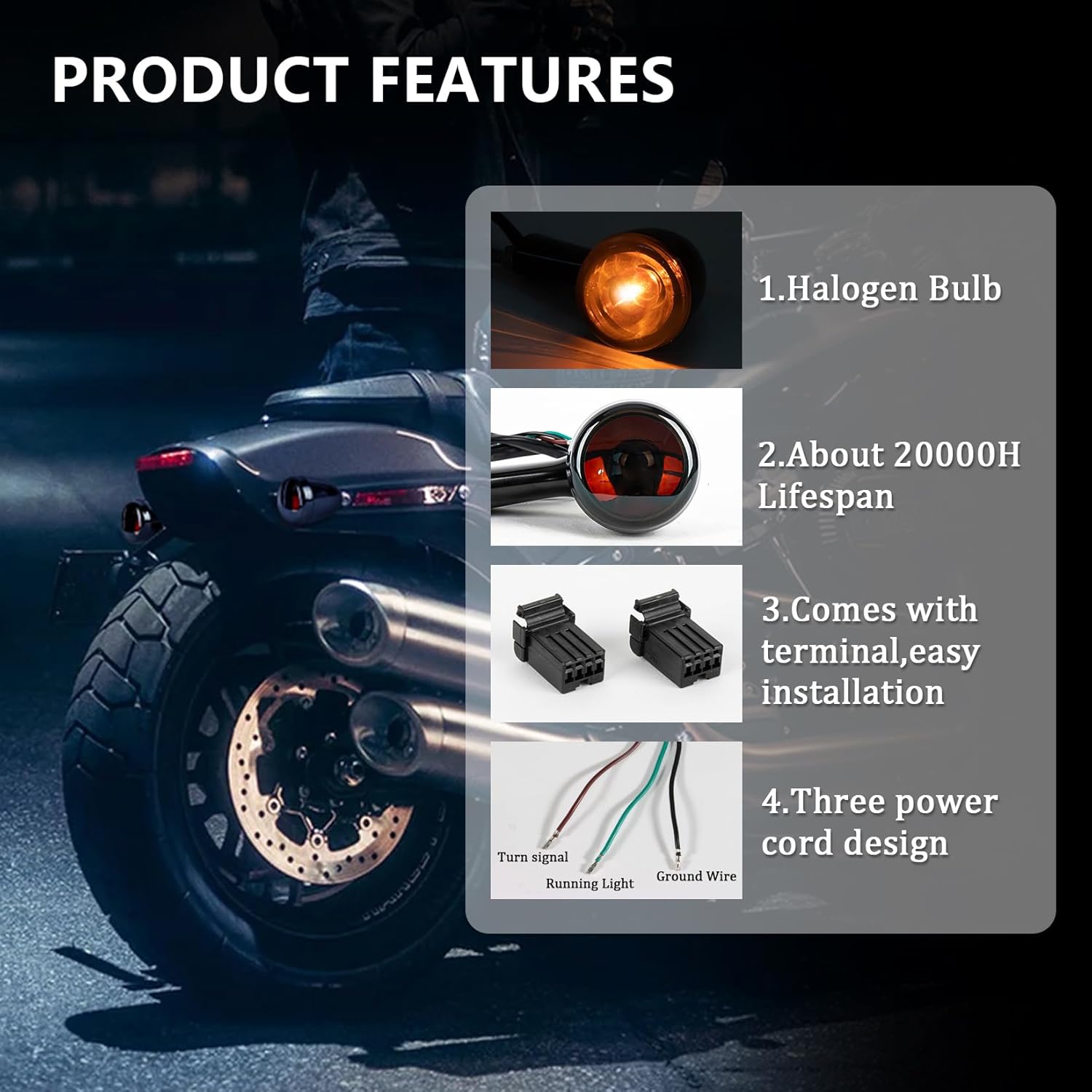 PSLER Motorcycle Rear Bullet Turn Signal Indicator Lights Mount Kit with Bracket for Sportster XL883 Xl1200 1992-later