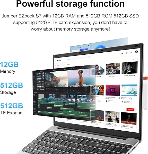 jumper 15.6 inch Laptop with Office 365, 12GB RAM 512GB Storage Notebook, HD Display Laptops, Celeron Processor, Keyboard Film UK, 5000mAh Battery, Suitable for Business and Students - 2