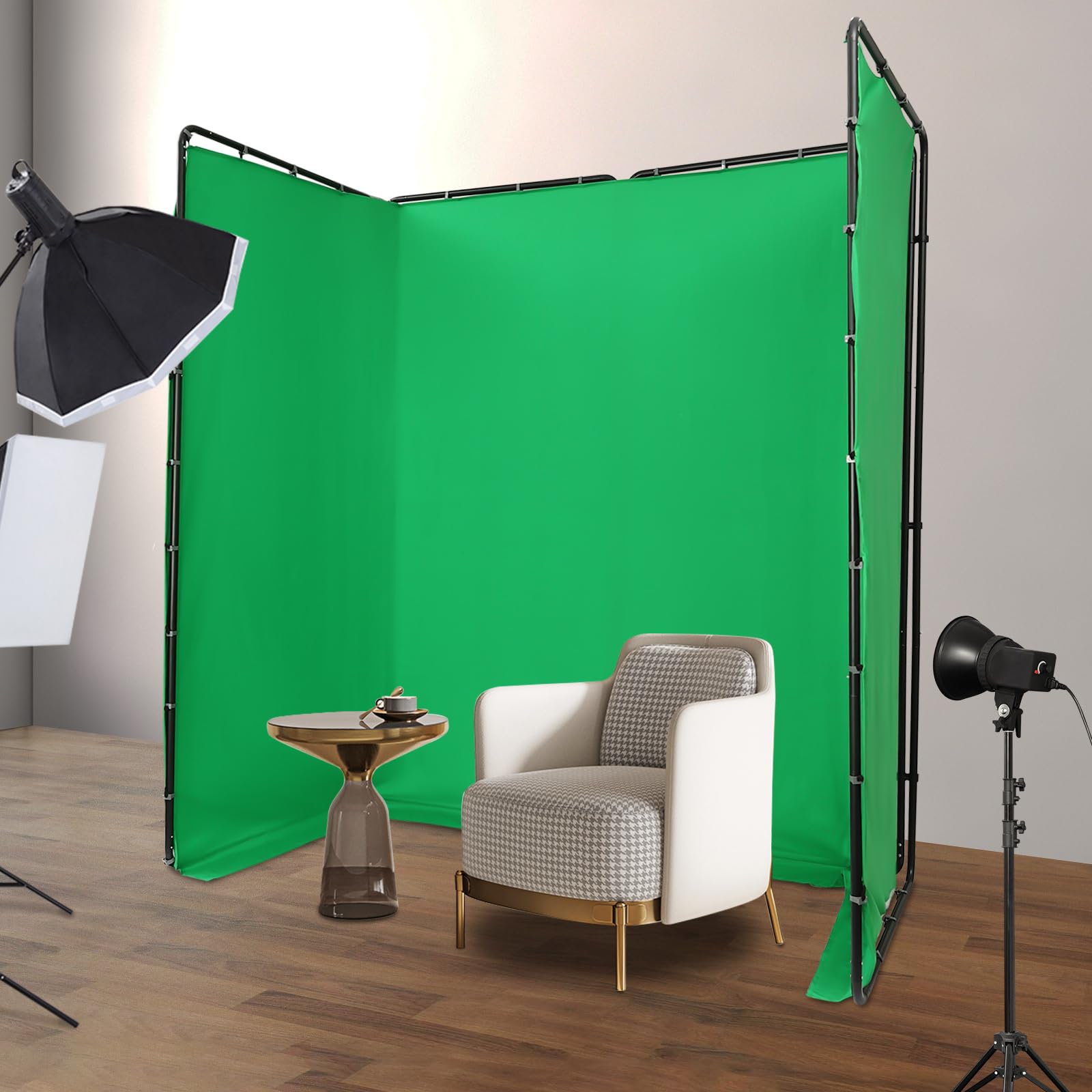 Support de toile de fond 4 x 2,4 m avec tissu vert pour streaming, vidéoconférence, TikTok, studio photo Live Streaming, toile de fond réglable avec sac de transport, en métal, pliable, 4 panneaux