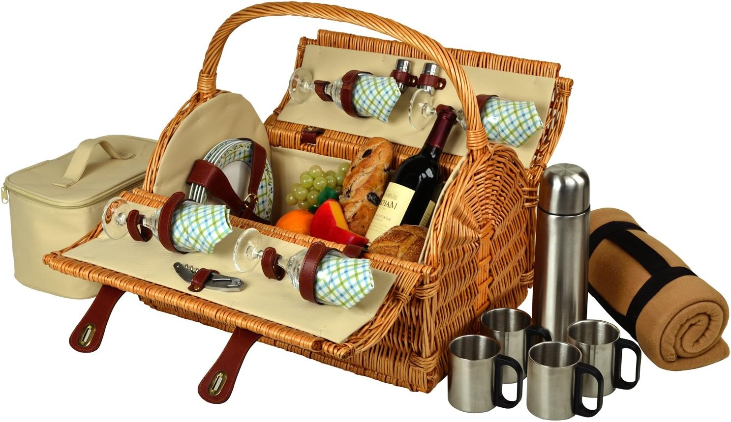 Picnic at Ascot Yorkshire Willow Picnic Basket with Service for 4 with Blanket and Coffee Set