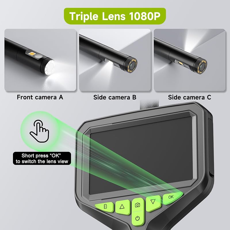 Zealtron Z34 Endoszkóp Kamera 4,3" IPS Kijelzővel, 10m Kábel, Tripla Lencse, 1080P HD Felbontás, IP68 Vízálló, Csőkamera Autófókusszal
