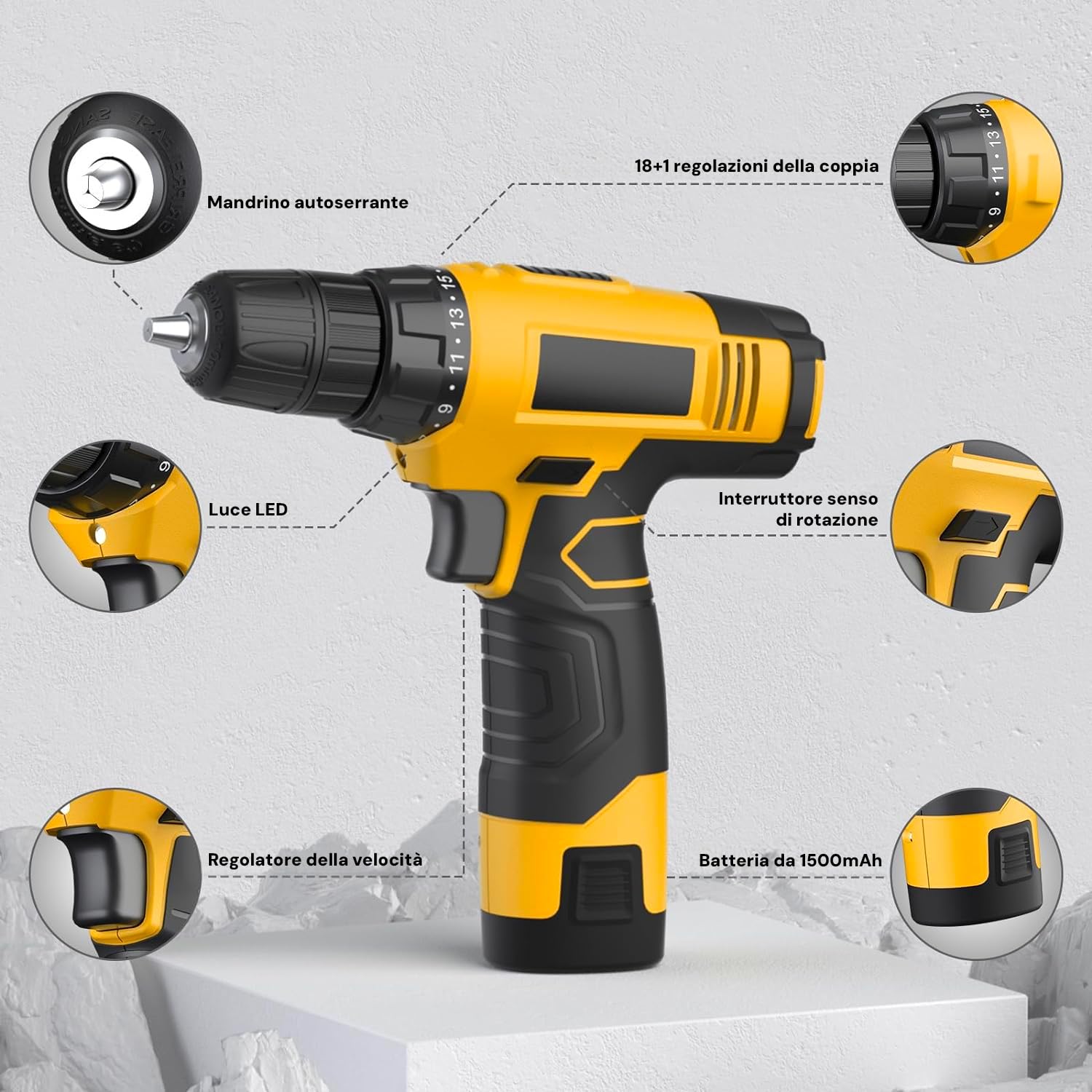 Avilia Taladro a batería de 12 V con 65 herramientas – Maletín con destornillador y cargador, ideal para profesionales y aficionados