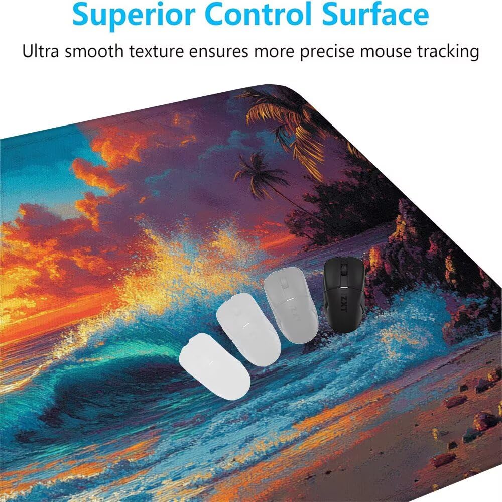 Giapponese Tappetino Mouse XXL 1000x500x3mm, Gaming Tappetino Mouse Onde Mousepad con Base in Impermeabile Gomma Antiscivolo per Tastiera, PC, Computer Ufficio Idea Regalo per Festa del Papà X-914