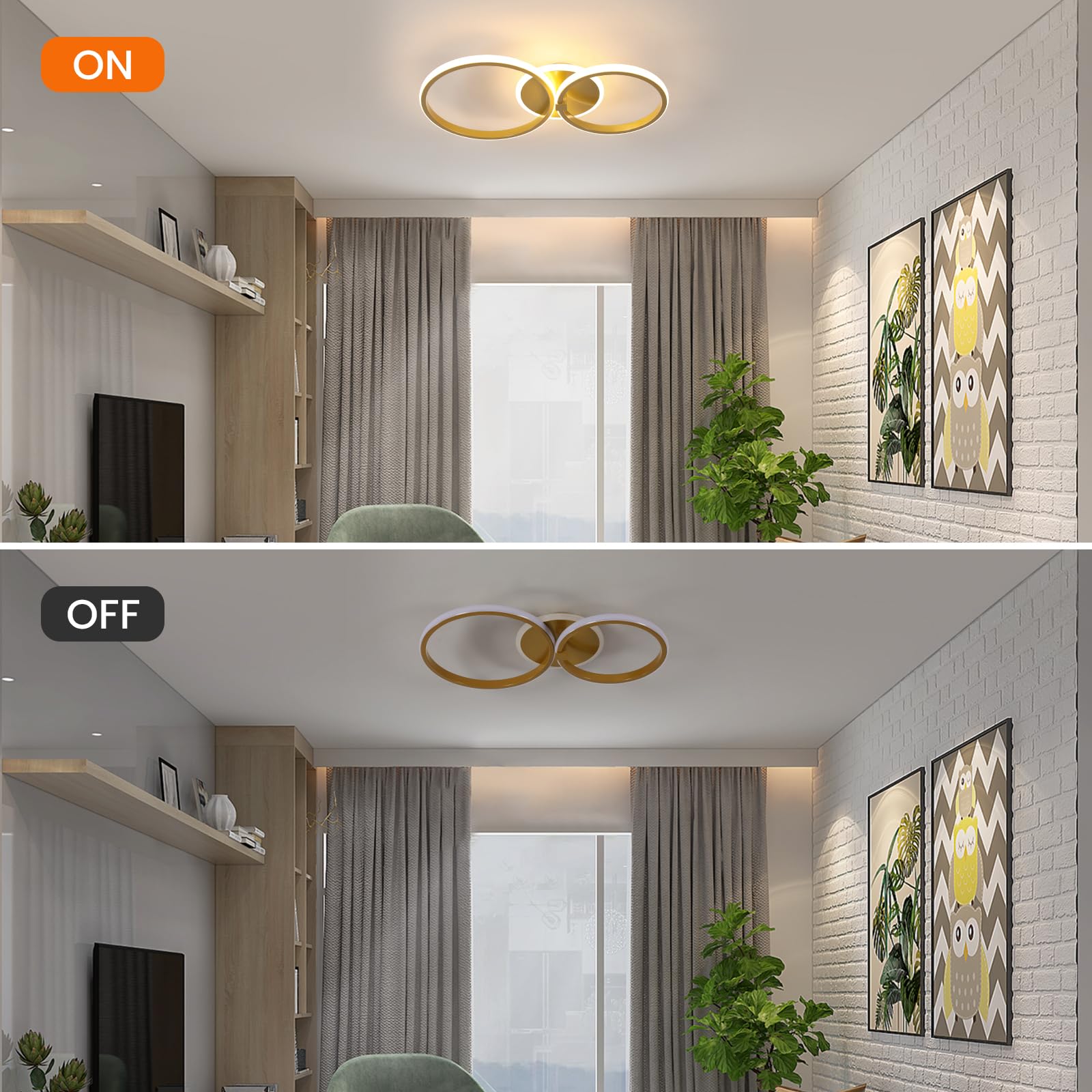 Comely Złoty Plafon LED, 42W 4700LM Nowoczesna Aluminiowa Lampa Sufitowa, Akrylowa Oprawa Sufitowa LED Do Salonu, Sypialni, Korytarza, Kuchni, Holu, Biura, 3000K Ciepłe Białe Światło