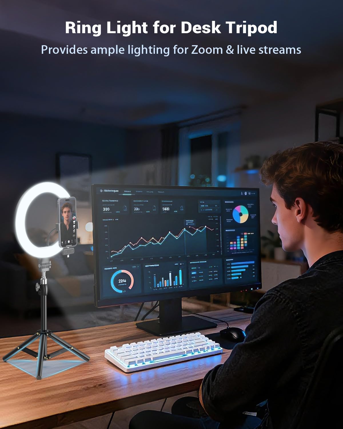Kit di vlogging per iPhone/Android, anello luminoso per selfie da 25,4 cm con supporto, treppiede estensibile da 147 cm, treppiede da tavolo, microfono wireless, kit base per YouTube, Creatore di