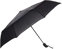 Amazon Basics Windproof Travel Umbrella - Compact Auto Open/Close, Wind Vent, Strong Steel Frame, 11" Closed for Backpacks, Black