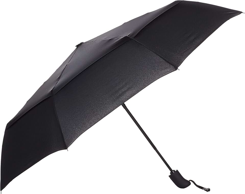 Amazon Basics Round Travel Umbrella with Auto Open/Close Button, Wind-Proof Compact Design, Wind Vent, Strong Alloy Steel Frame, S