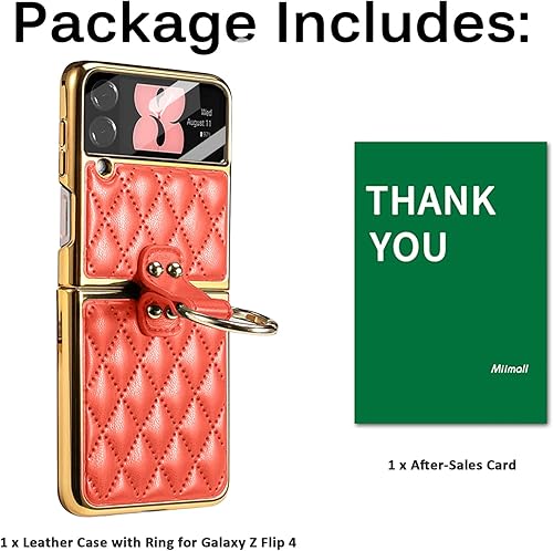 Miniatura 7 de Miimall Funda de cuero para Samsung Galaxy Z Flip 4 2022 con soporte de anillo, cubierta trasera de cuero romboide de lujo para mujeres y niñas,