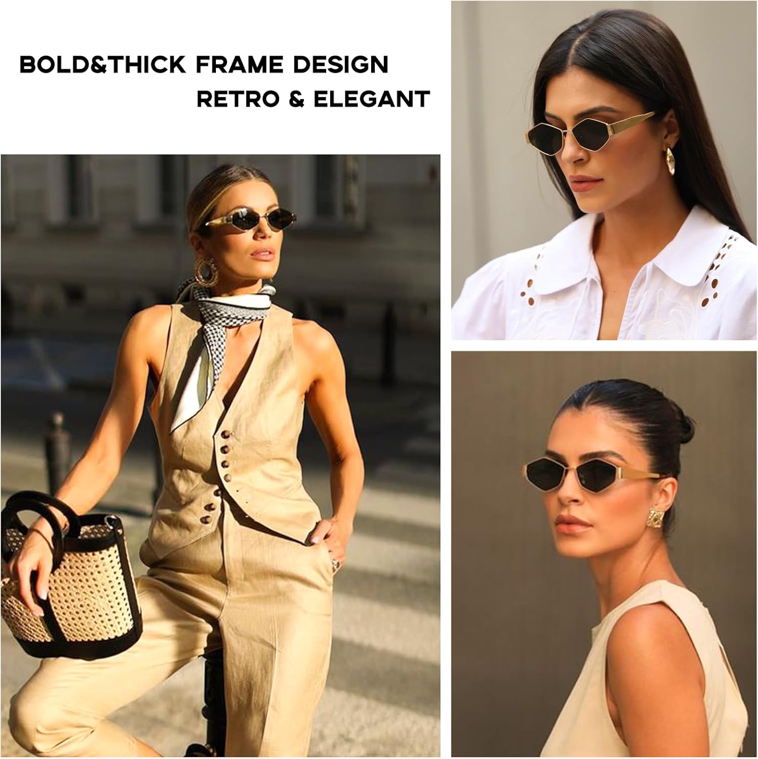 mosanana Trendy Hexagon Metal Sunglasses for Women Small Retro Style MS52475 - Image 3