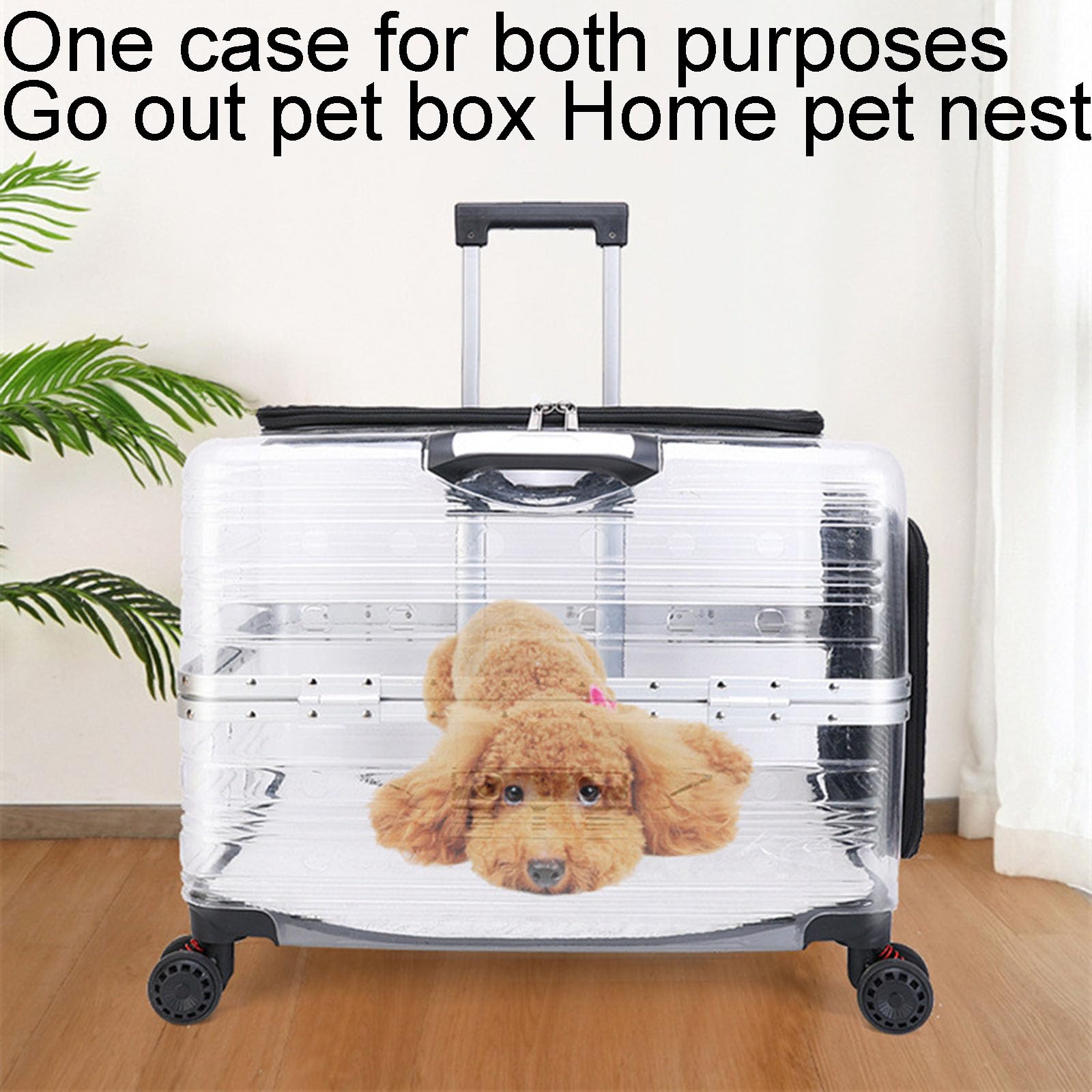 Custodia da viaggio trasparente per animali domestici, con ruote girevoli silenziose e manico regolabile, materiale resistente, adatta per cani e gatti