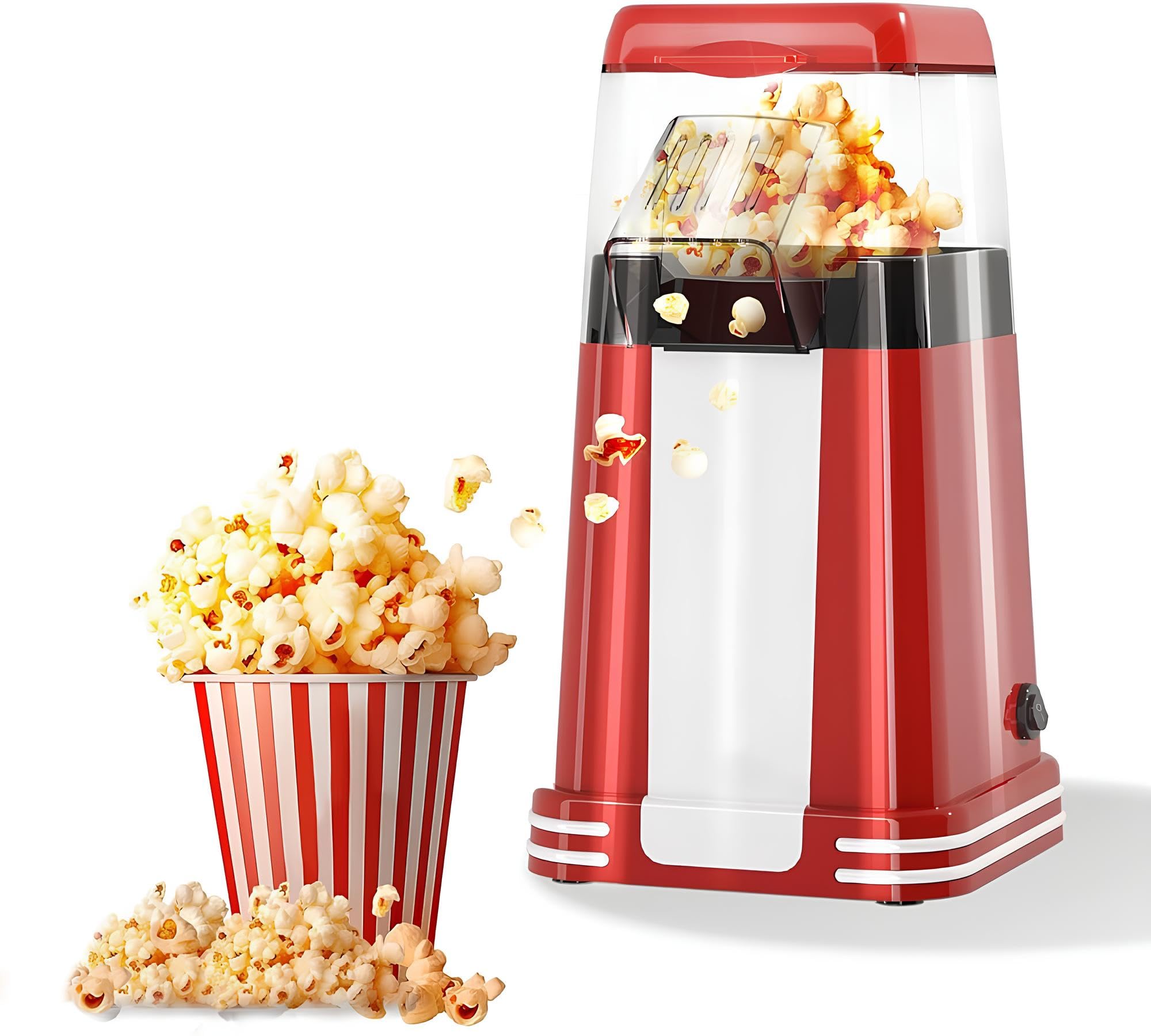 Auslese Hot Air Popcorn Maker 1200W, Oil-Free Electric Popper, 8 Cups Capacity, Fast Popping Machine with Measuring Scoop & Butter Tray, Compact Popcorn Maker for Home, Kids & Parties (Red)-image-25