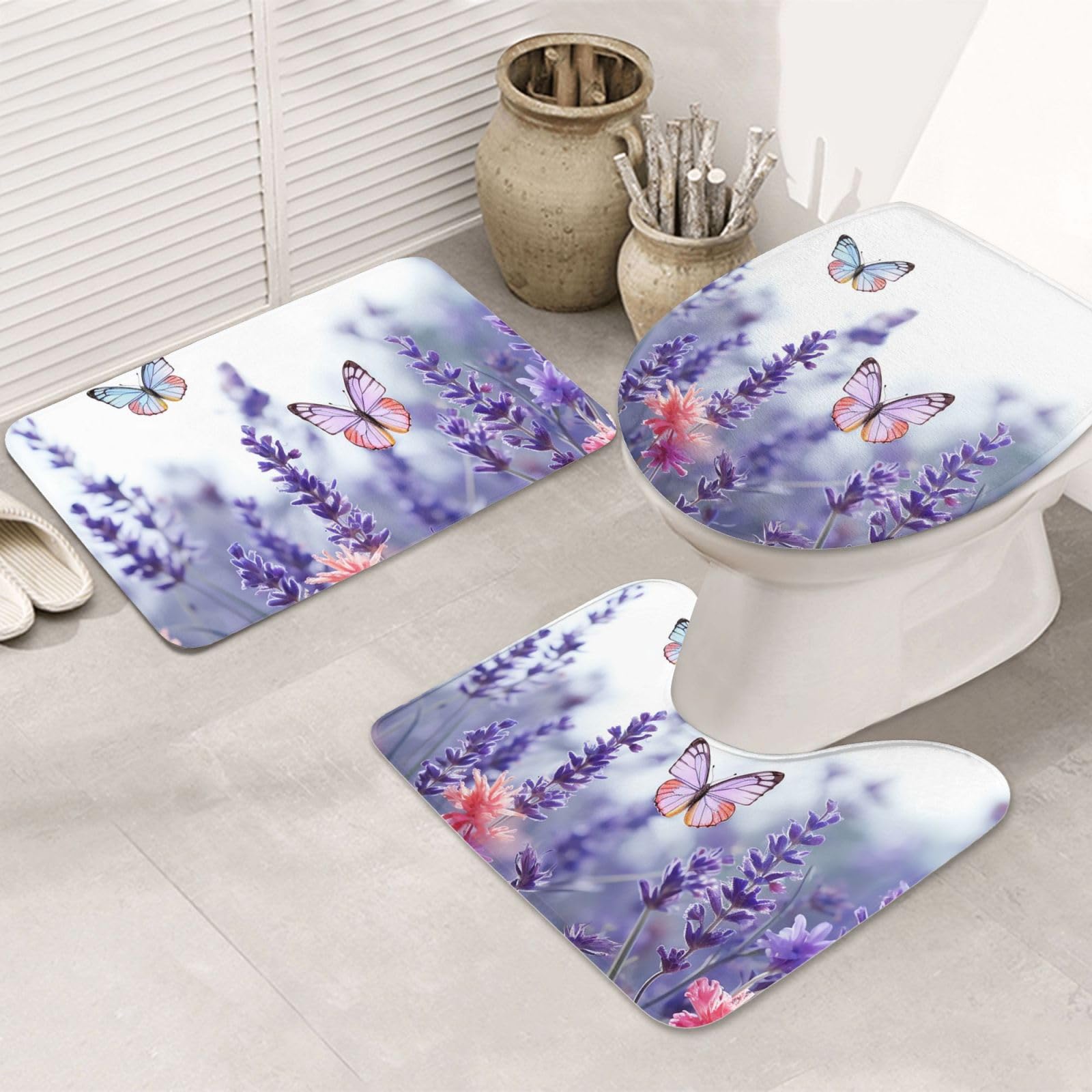 Tapis de bain antidérapants lavande 3 pièces sécurité