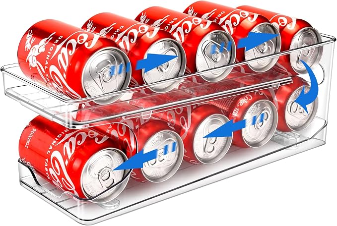 2 Pack Rolling Soda Can Organizer for Refrigerator Can Dispenser for Fridge Beer Soda Seltzer Pop Can Soda Organizer for Fridge 10 Standard Size 11.15oz 12oz 330ML 355ML Cans Holder Storage