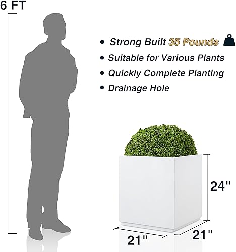 Miniatura 7 de Maceta metálica pesada para exteriores o interiores, maceta cuadrada grande, maceta en cubo para árboles altos, plantas, flores, 21 pulgadas de