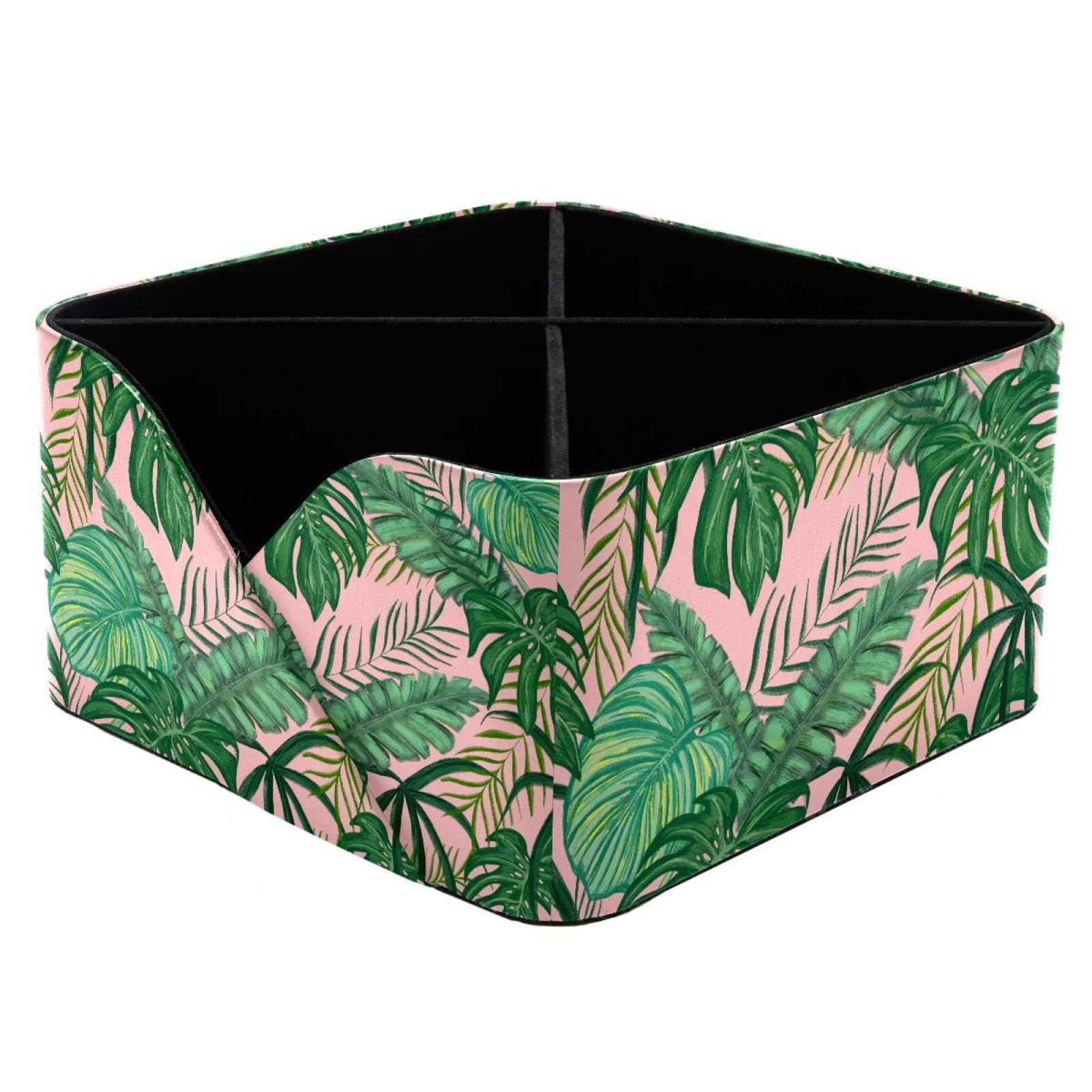 KengjuTesu Tropical Greens Palm Desktop Organizer Pen Holder, Rectangular Pencil Cup for Office, Study and Makeup Stations
