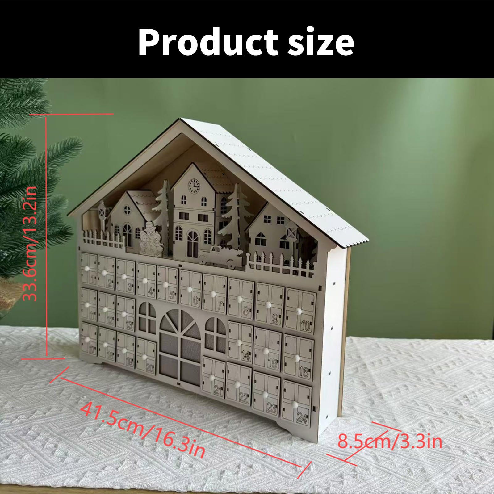 Holz LED beleuchteter Adventskalender, Weihnachten Adventskalender, mit LED-Lichtern und 24 Schubladen, Holzdeko