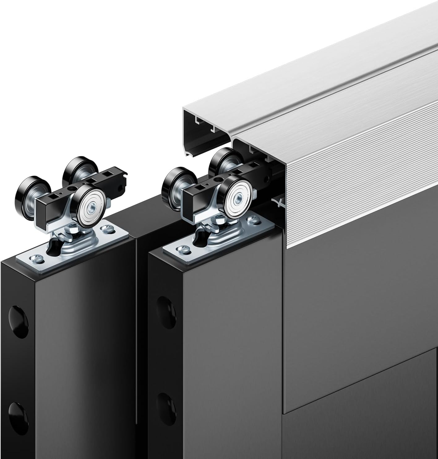 6FT Bypass Door Hardware, Closet Door Track Kit, Top-Mounted Style, Made of Heavy Duty Aluminum, Smoothly and Quietly, for 2 Doors System - Fit Min Door Panel Width of 36.5in, Silver 6 Feet Silver