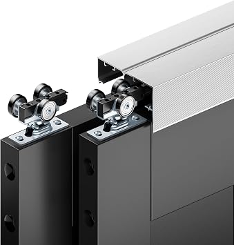 4FT Bypass Door Hardware, Closet Door Track Kit, Top-Mounted Style, Made of Heavy Duty Aluminum, Smoothly and Quietly, for 2 Doors System - Fit Min Door Panel Width of 24.5in, Silver