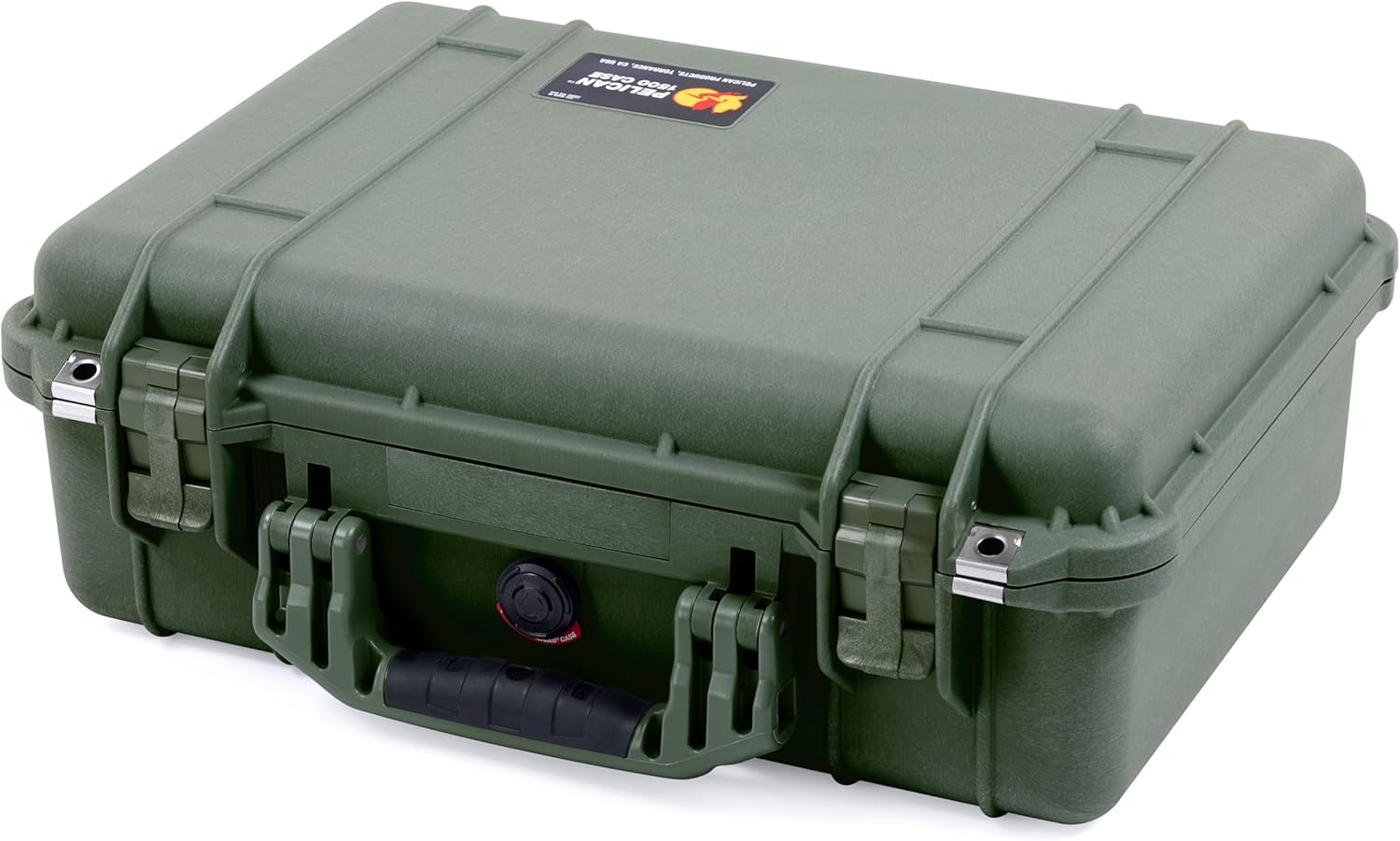ColorCase Pelican 1500 Case OD Green - Medium Size Waterproof Case with Gray Divider & Mesh Lid Organizer - OD Green Handles & Latches