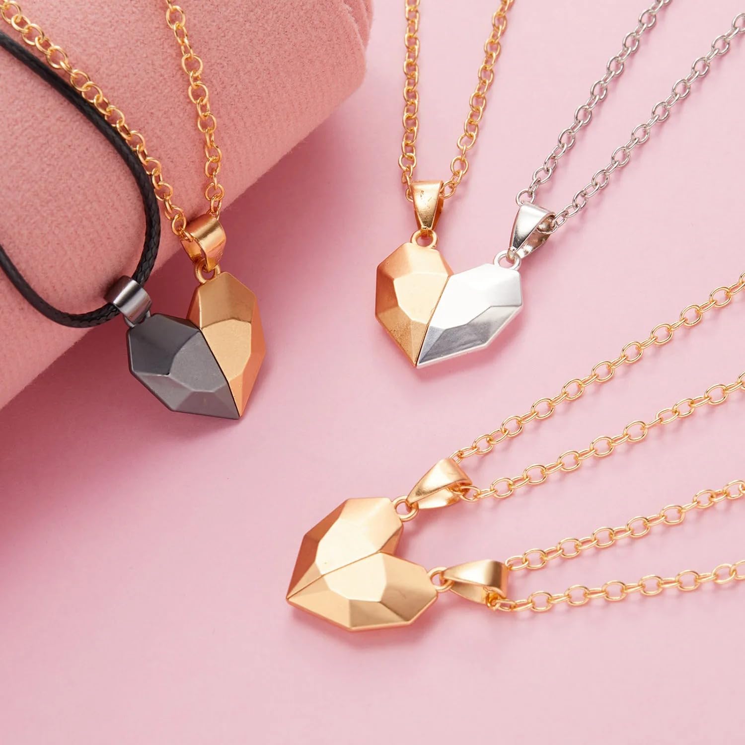 QHQQXN HHRLCH Collar magnético de Plata de Ley 925 para Hombres y Mujeres, 2 Piezas/Juego de Collares para Parejas, atracción Entre Amantes, Collar con Colgante de imán de corazón, Collar de corazón
