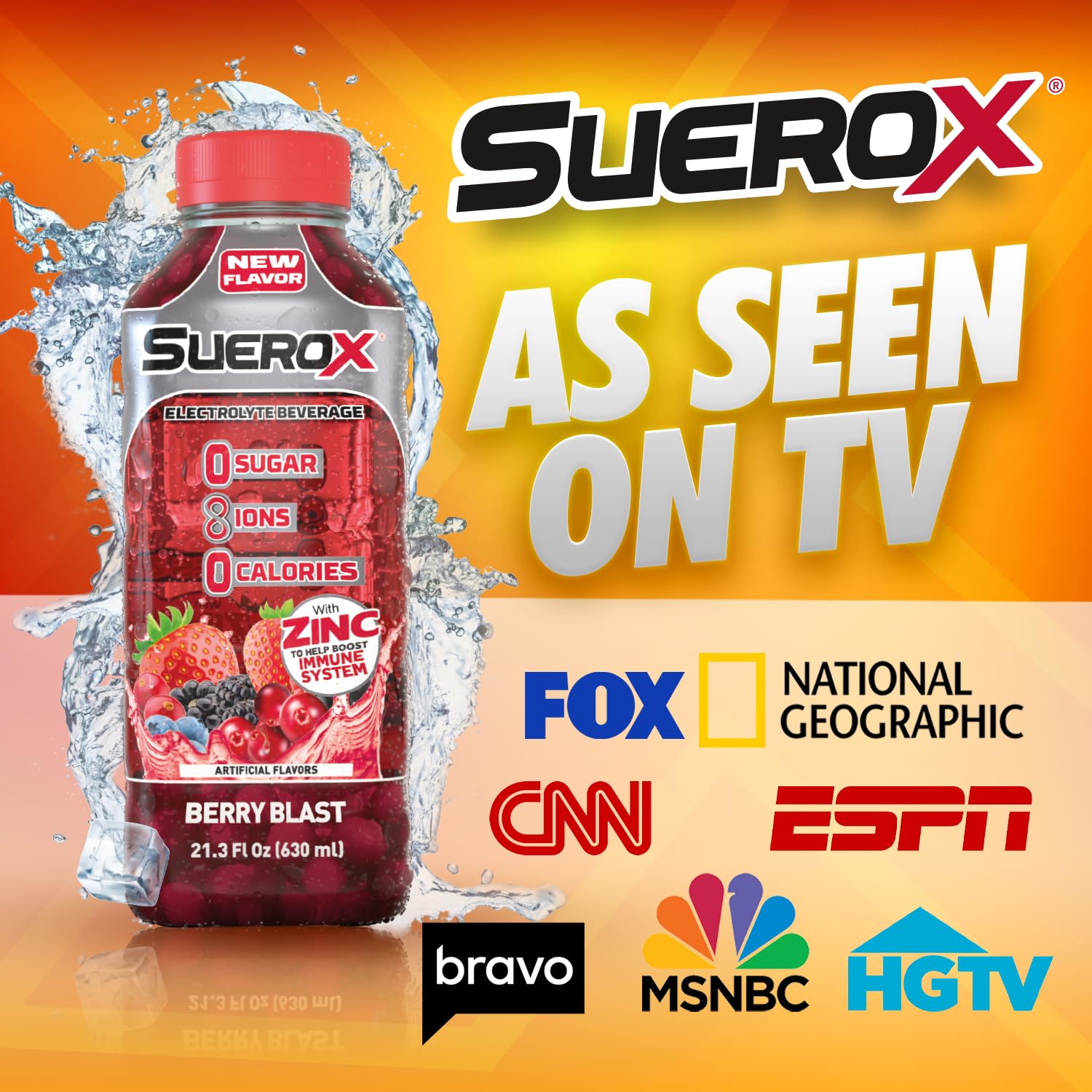SueroX Zero Sugar Electrolyte Drink, Sugar Free Hydration Beverage, Unique Blend of 8 Ions & Electrolytes, Zero Calorie Sports Drink, Blueberry Reboot, 1- Liter, 8 Count