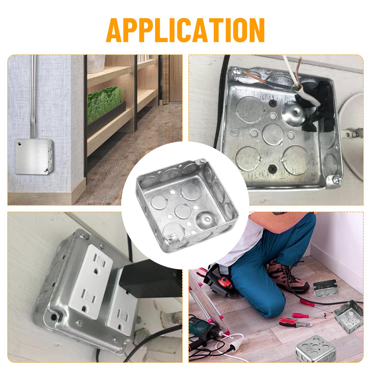 4" Square Electrical Box with Cover, 1-1/2" Deep Metal Electrical Box, Ten 1/2'' and Six 3/4'' Knockouts, Galvanized Steel, 21.0 Cu. in. Capacity Junction Box Metal