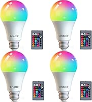 Vista 9 de Bombillas RGB que cambian de color, bombillas LED RGB de 9W, equivalentes a 40W, A19, E27/E26, blanco cálido 6500K, bombilla multicolor de 16