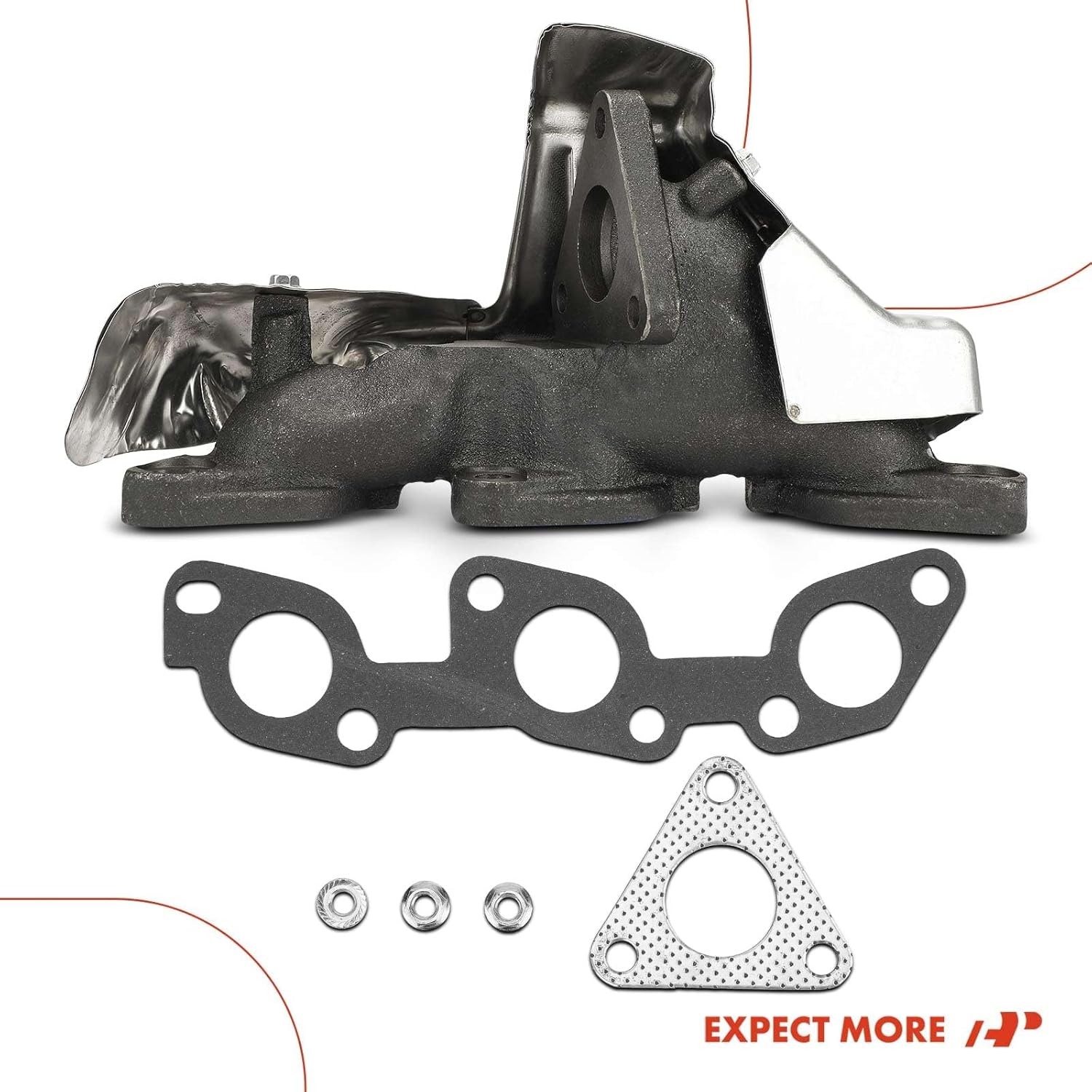 A-Premium Right Side [V6 3.3L] Engine Exhaust Manifold W/Gasket & Nuts & Heat Shield Compatible with Nissan Frontier 1999-2004, Xterra 2000-2004