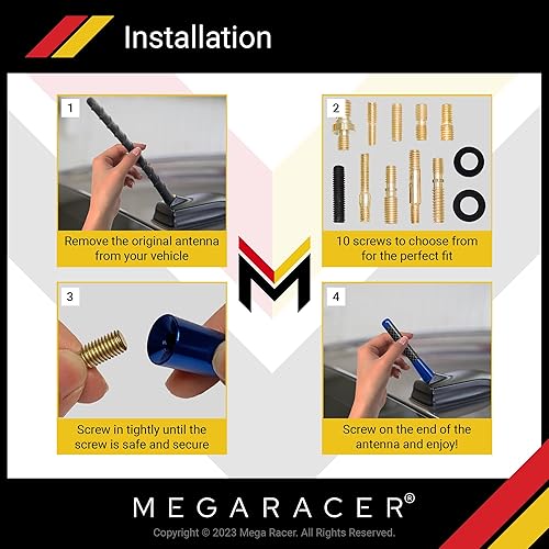 Miniatura 6 de Mega Racer Antena azul marino de fibra de carbono 100% real de 3 pulgadas, para camión, automóvil, SUV, aluminio sólido 6061, diseño antirrobo,