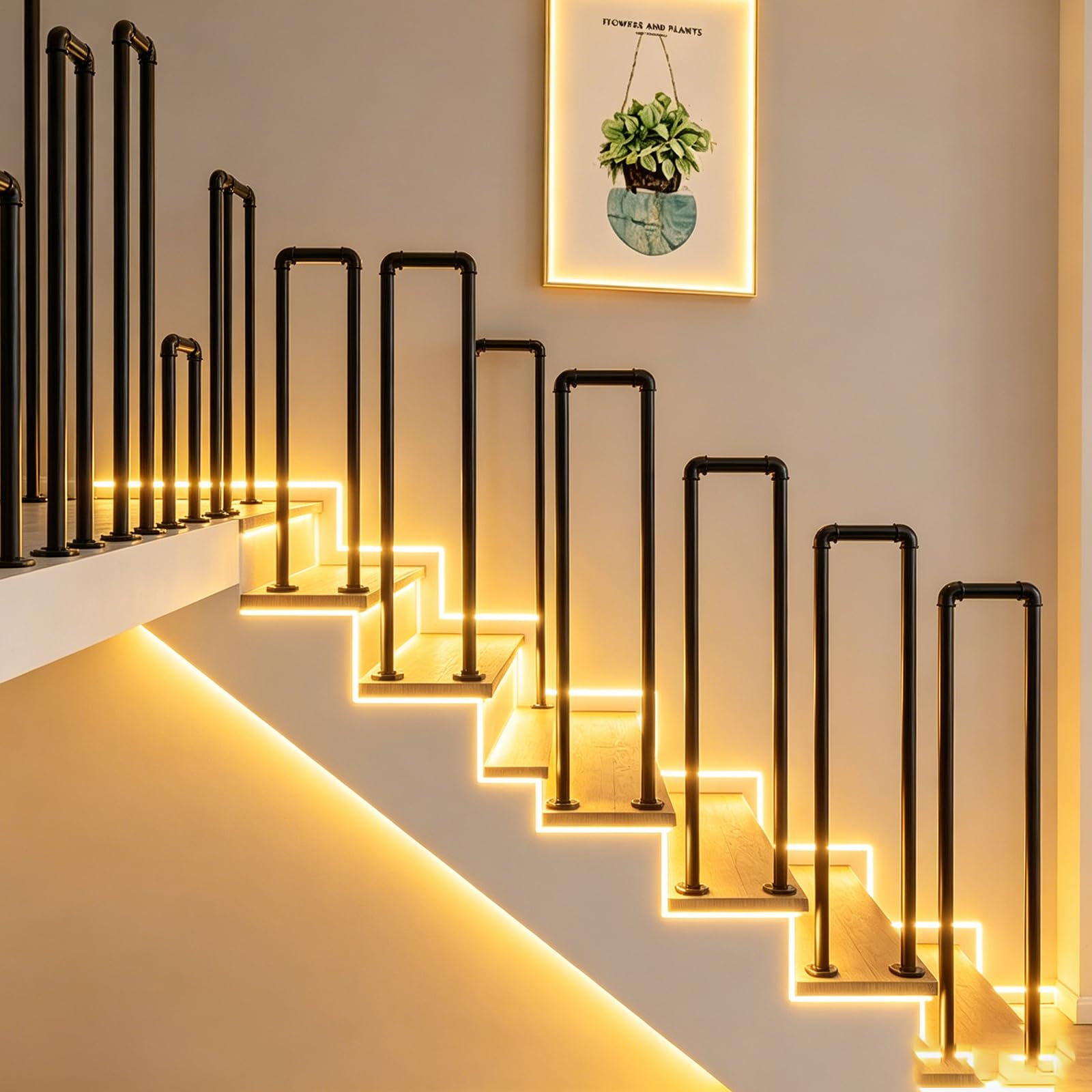 Errtsdb Black Banister Handrail【Errtsdb Handrails For Outdoor Steps, 75Cm-Round Corners, 】 Galvanized Iron Handrail, U-Shaped Stair Railing For Garden, Backyard & Balcony