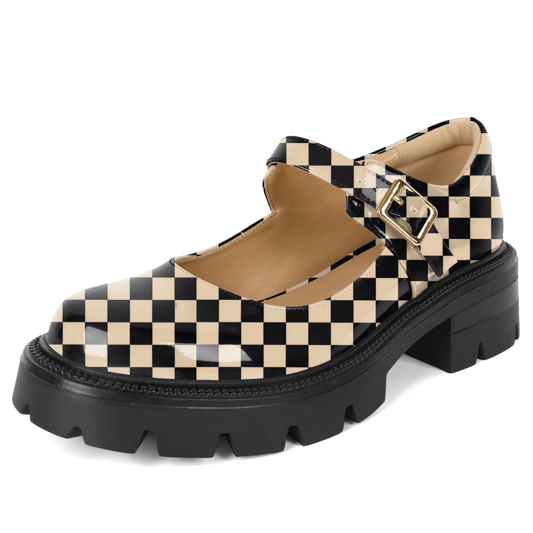 Eldof Women's Mary Jane Shoes Platform Lug Sole Low Heel Chunky Pumps Round Toe Ankle Strap Oxfords Dress Shoes for Uniform Graduation School Work 2