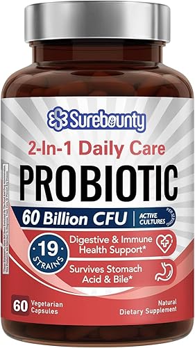 Probióticos 60 mil millones de UFC 19 cepas, probióticos para hombres y mujeres, con 100 mg de prebiótico, estable en el almacenamiento, probiótico