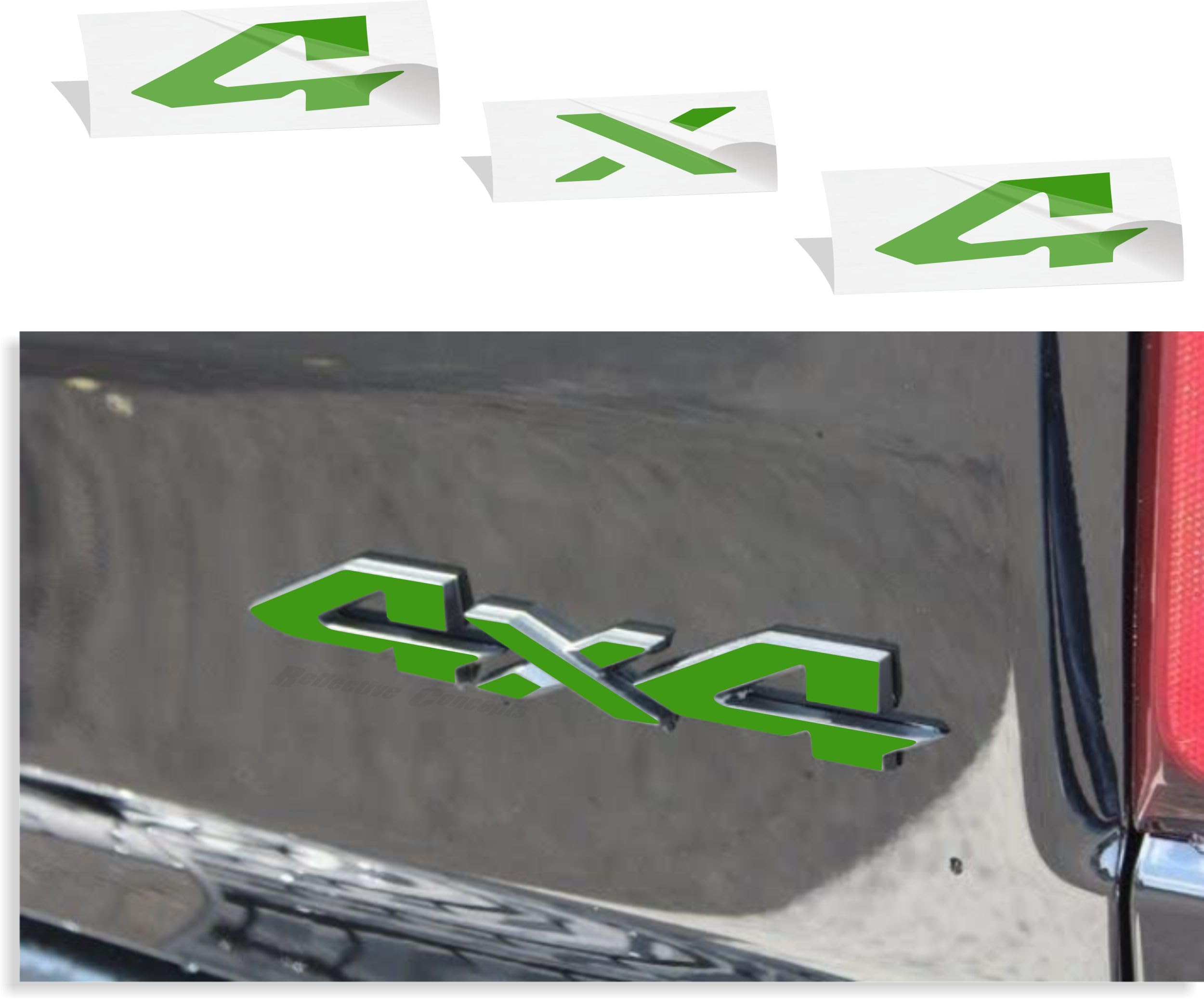 Reflective Concepts4x4 Emblem Overlay Decal Sticker -Fits: 2019-2025 Ram, NOT for Classic - (Color: Lime Green)