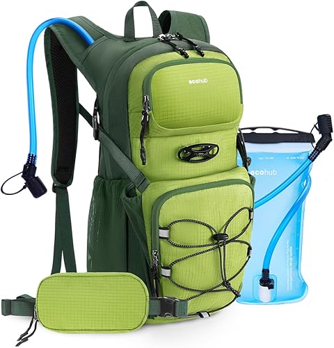 Miniatura 11 de ECOHUB Mochila de hidratación para hombres y mujeres, mochila ligera de senderismo de 20 litros con bolsa de agua de 2 L, paquete de hidratación