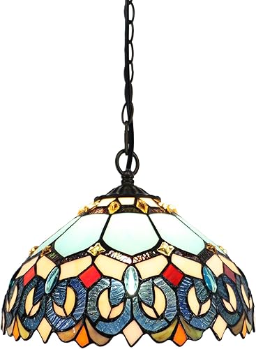 Miniatura 7 de Tiffany - Lámpara colgante con enchufe, lámpara colgante de vitrales de 12 pulgadas, cadena de 39 pulgadas, cable de 15 pies para sala de estar,