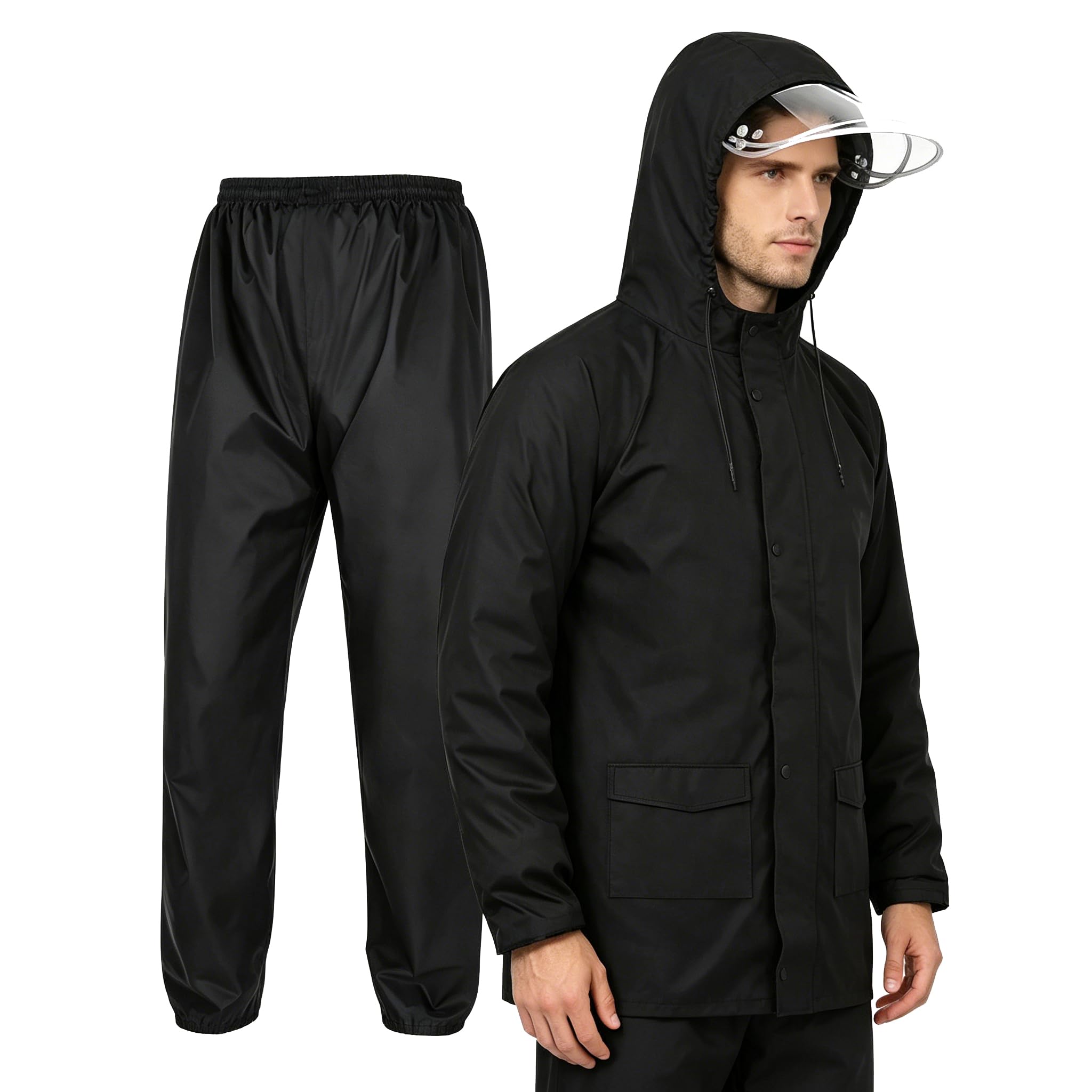 Raincoat for Men Waterproof, Heavy Duty Rain Suit with Reflective Strips, Breathable and Durable Rain Jacket and Pants Set for Motorcycle, Fishing, Hiking and Outdoor Work-image-26