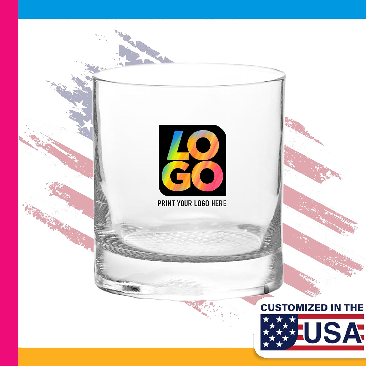 11oz Presidential Finedge Whiskey Glasses – Custom Full Color Imprinted Drinkware for Bars, Restaurants & Corporate Gifts (QTY 12)