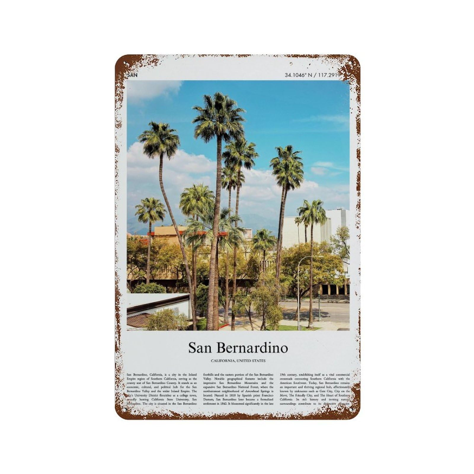 xiaoxiaoshen San Bernardino California, United States, USA City Scenery Wall Decor Art Metal Tin Poster Modern Home Decor Art Home Bar Shop Decorations Vintage Sign 30x20cm