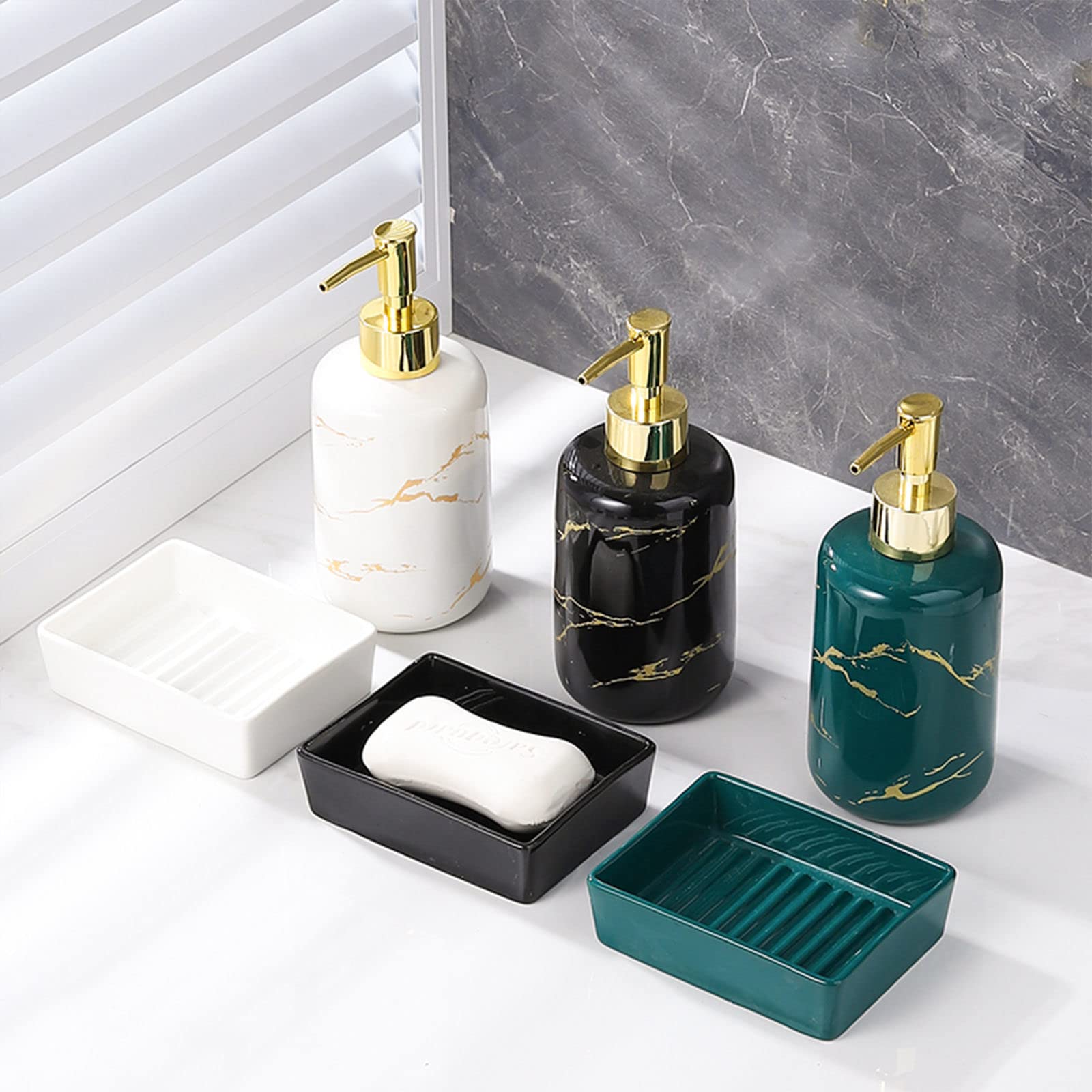 Botella de lavado de manos, dispensador de jabón de vidrio, jabonera rectangular de cerámica y dispensador de loción, baño, cocina, jabonera y dispensador de jabón, negro, jabonera (color: blanco) ( C
