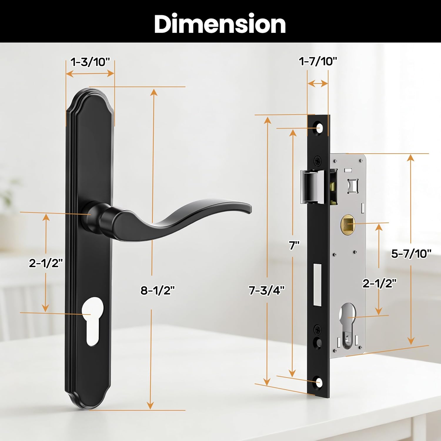 Storm Door Handle Complete Set Fits for Screen and Storm Doors, with Lock Cylinder and Key, 2-1/2" Handle PZ, Matte Black